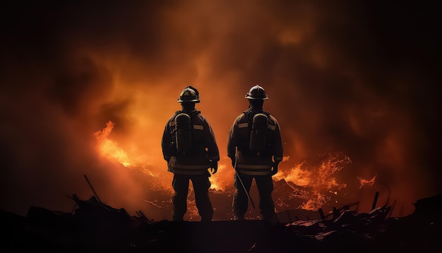 Firefighters at work extinguishing the fire after the war