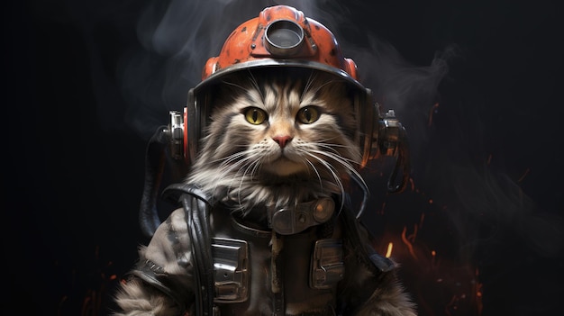 消防猫 任務に備え、危機を救う準備ができている恐れを知らぬ猫
