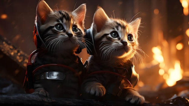 Photo firefighting feline heroes courage in the face of flames