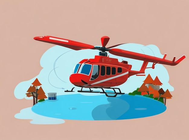 Пожарный вертолет, несущий ведро с водой