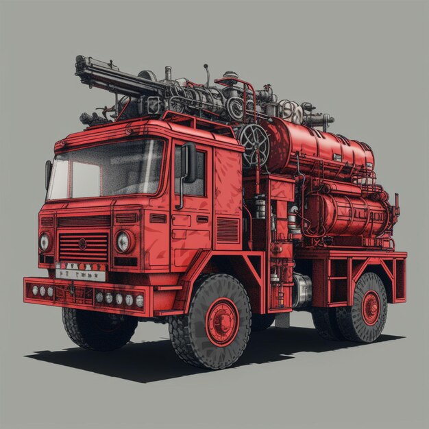 Photo firefighting vehicle with a primary color tone