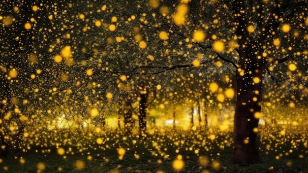 Fireflies in the forest at night