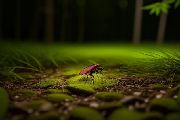 Foto le lucciole che brillano nella foresta di notte.