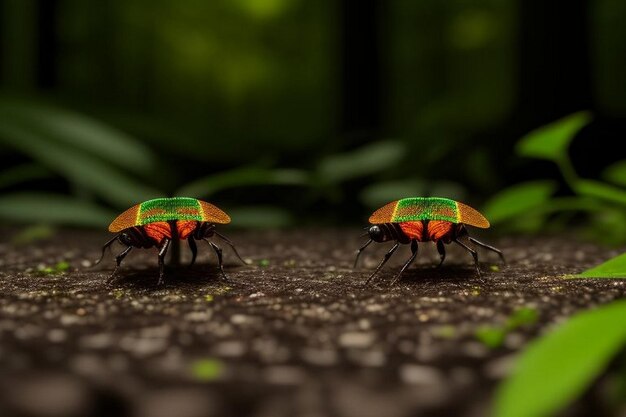 Fireflies glowing in the forest at night