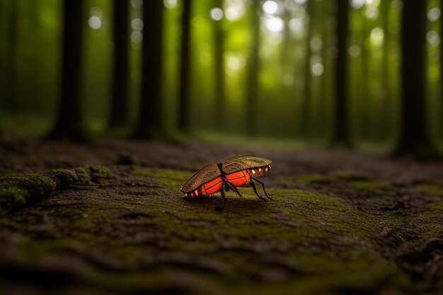 Fireflies glowing in the forest at night