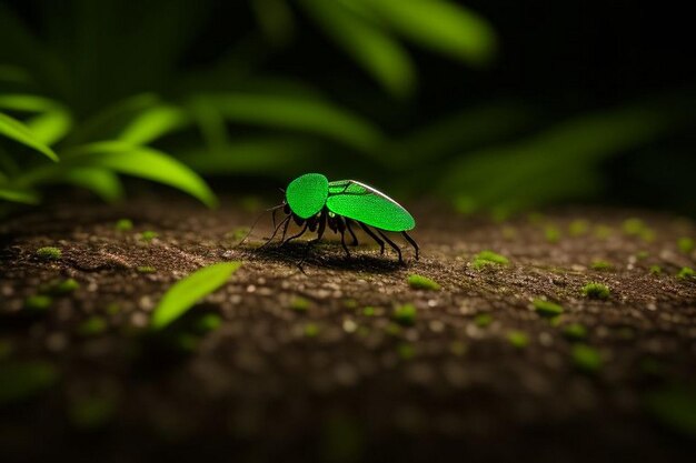 Fireflies glowing in the forest at night