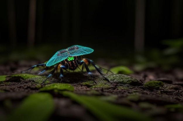 Fireflies glowing in the forest at night
