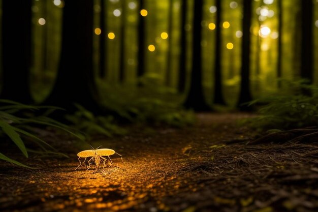 Photo fireflies glowing in the forest at night