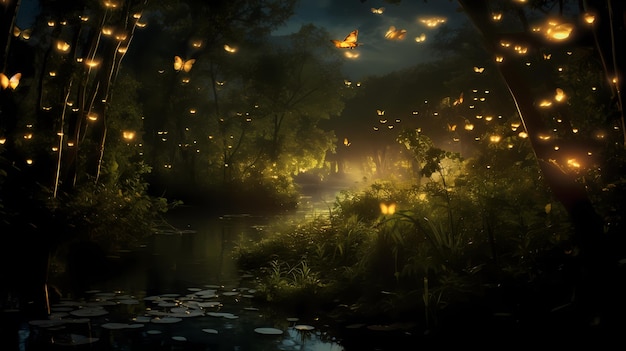 firefly night landscape illustrationnight forest landscapenight forestnight landscapefairy world