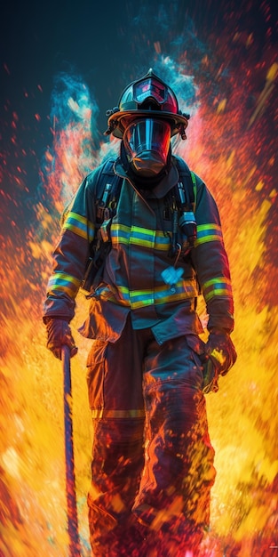 Fireman dynamic composition and dramatic lighting