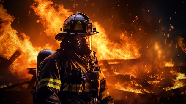 Foto un vigile del fuoco che combatte un incendio per proteggere gli altri