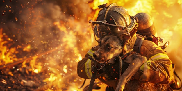 fireman saves a dog from fire Generative AI