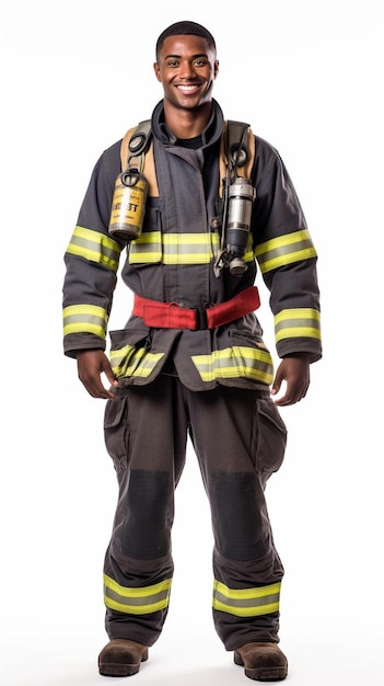 Photo a fireman wearing fire fighters clothes and fire fighters vests