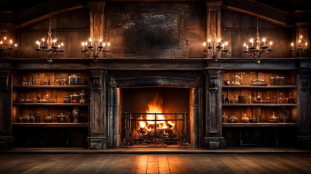 fireplace and book in the room