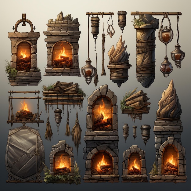 Photo fireplace and chimney game assets