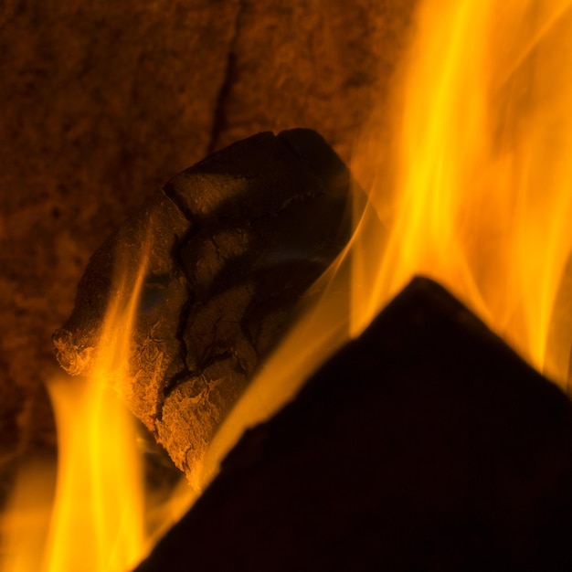 暖炉の火炎は薪の居心地の良い冬の化石エネルギーを燃やす