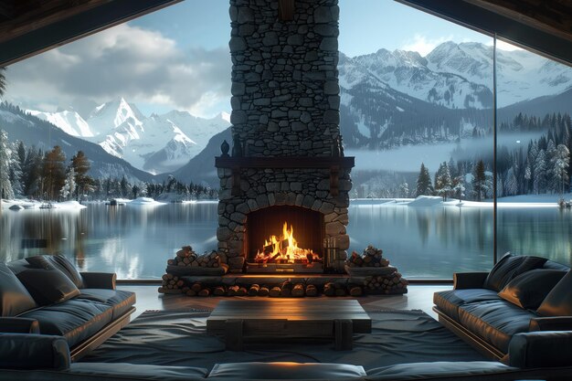 Photo fireplace generative ai