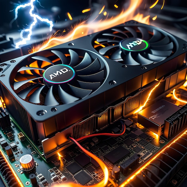 fireplace image of a gaming card on a desk with a lightening flash in the background