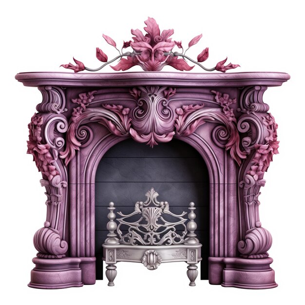 Fireplace mantel mauve color isolated white background AI Generative