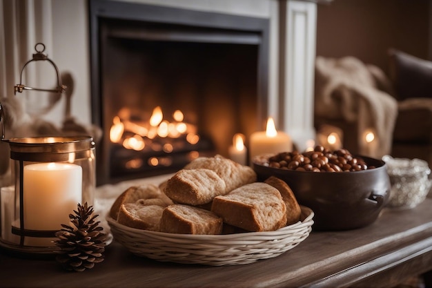 部屋の暖炉とクリスマスの日