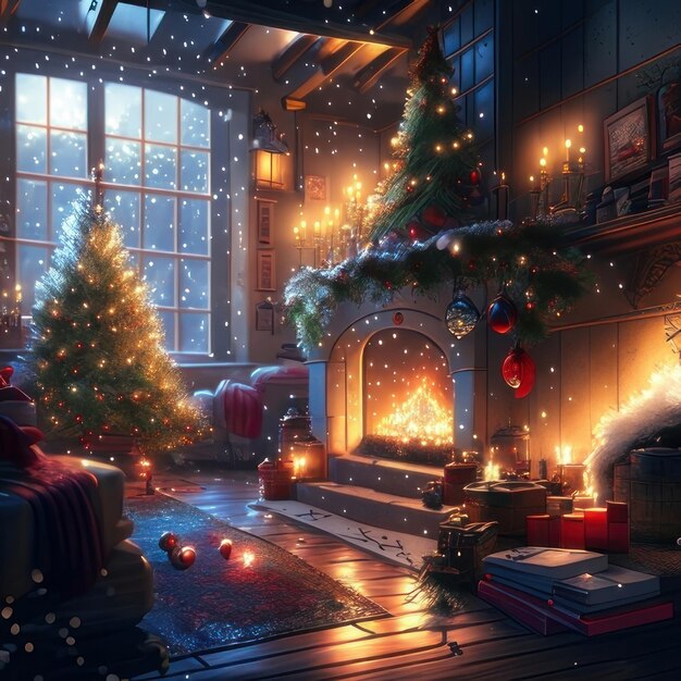 暖炉の暖房 照らされたクリスマス 冬