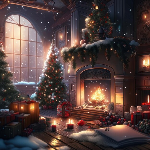 写真 暖炉の暖房 照らされたクリスマス 冬