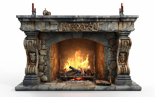 Photo fireplace on white background