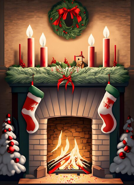 fireplace with christmas decorations