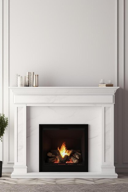 Photo a fireplace with a fire in it in a room