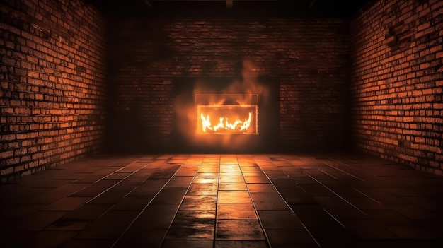 A fireplace with a glowing fire in the middle