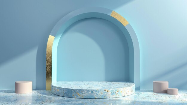 a fireplace with a gold border and a blue wall