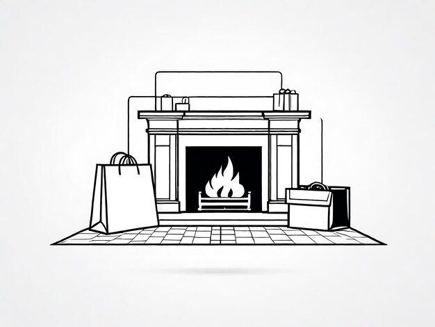 Photo fireplace with shopping bag illustration