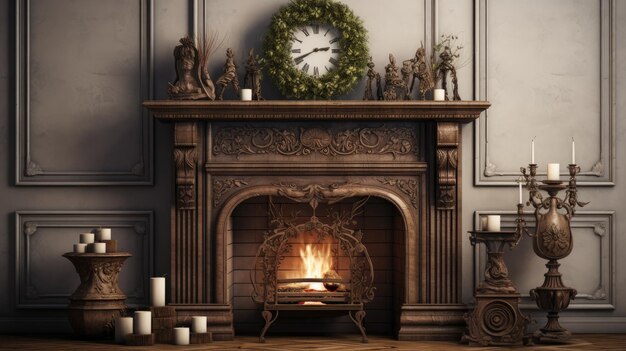 Fireplace with Vintage Mantel