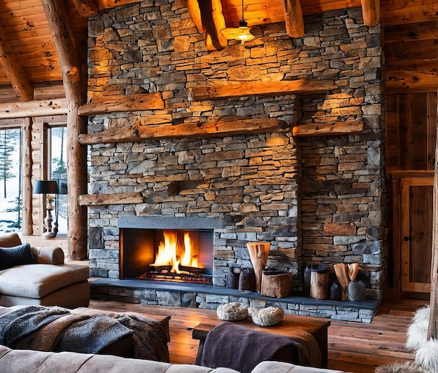 fireplace and wood interior with burning candles