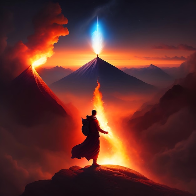 Firestarter silhouette of a figure using magic to raise a wall of fire