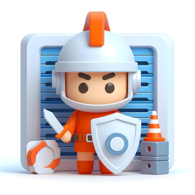 Firewall Warrior concept as Person Guarding a Digital Gate with white background and isolated cute c