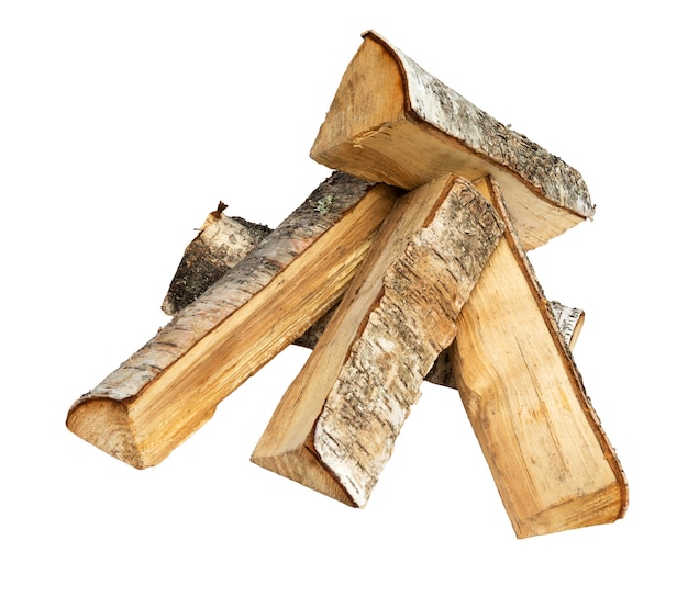 Firewood. Pile of firewood isolated on a white background. Logs of birch fire wood- Clipping Path.