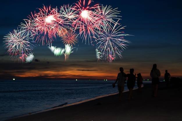 Firework display at night