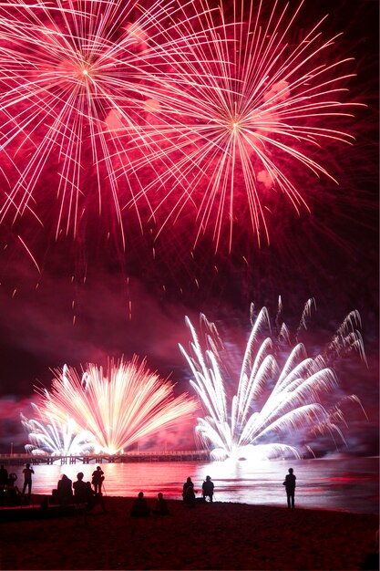 Foto spettacolo di fuochi d'artificio di notte