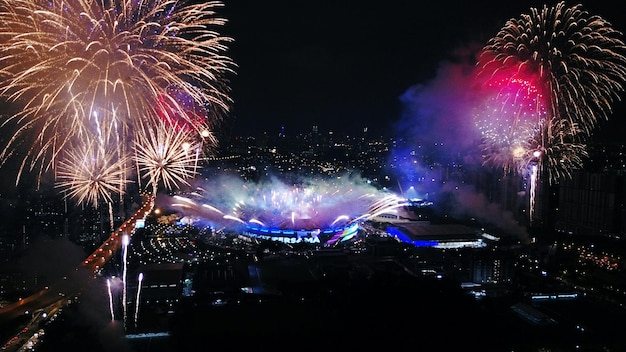 Firework display at night