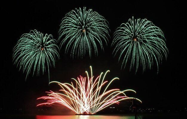 Foto spettacolo di fuochi d'artificio di notte