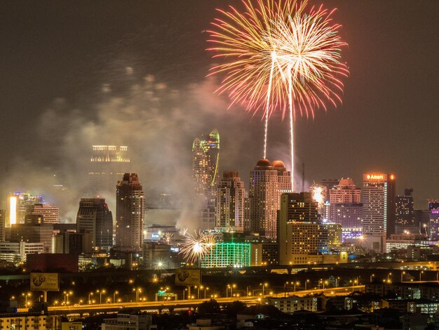 Firework display at night