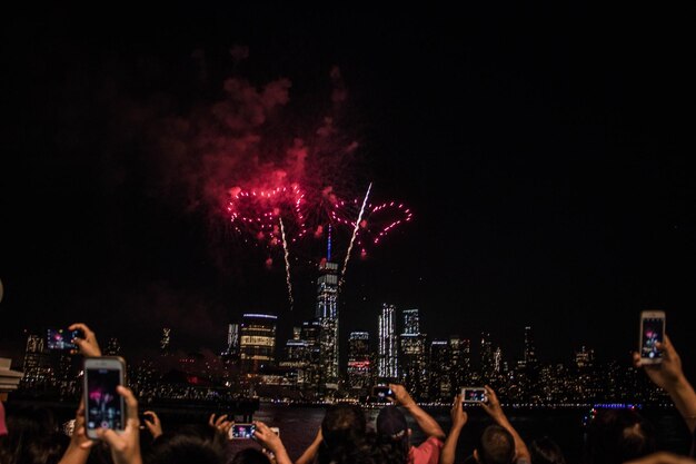 Photo firework display at night