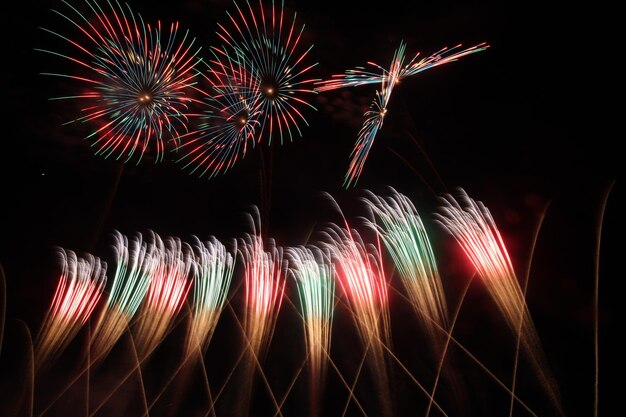 Foto spettacolo di fuochi d'artificio di notte