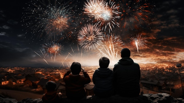 Фото Взрыв фейерверка в ночном небе празднует счастливый новый год 2024