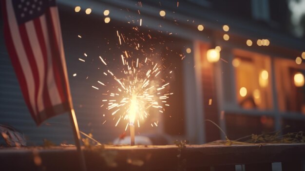 Photo a firework is lit up in front of a house.