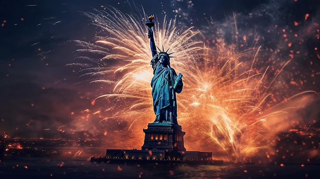 Firework over the Statue of Liberty Generative AI