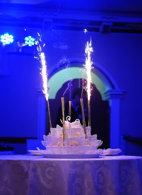 Firework on the top of the wedding cake