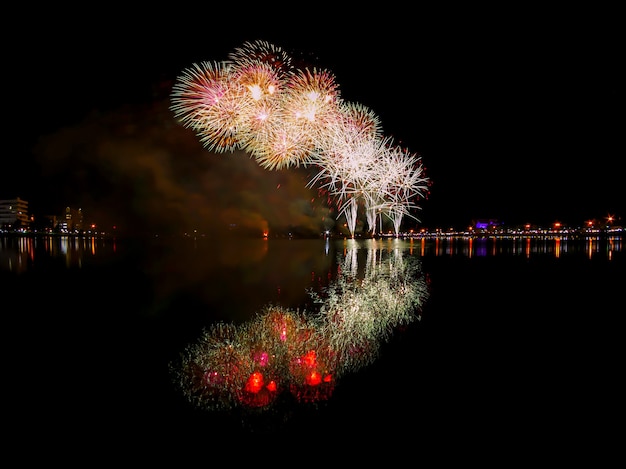 firework and water reflection