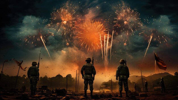 Photo firework with army india army day